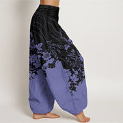 Buddha Stones Contrasting Colored Flower Line Leave Pattern Women's Elastic Waist Harem Pants - image 8