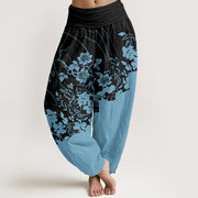Buddha Stones Contrasting Colored Flower Line Leave Pattern Women's Elastic Waist Harem Pants - DeepSkyBlue - US22，UK/AU26，EU54 (6XL) - image 9