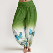 Buddha Stones Blue Butterfly Flower Pattern Women's Elastic Waist Harem Pants - LimeGreen - US22，UK/AU26，EU54 (6XL) - image 9