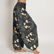 Buddha Stones Heart-Shaped Floral Pattern Women's Elastic Waist Harem Pants - image 3