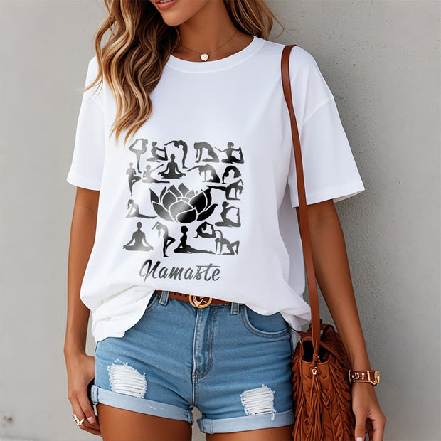 Buddha Stones Casual Lotus Flower Various Yoga Poses Pattern Tee T-shirt - image 10
