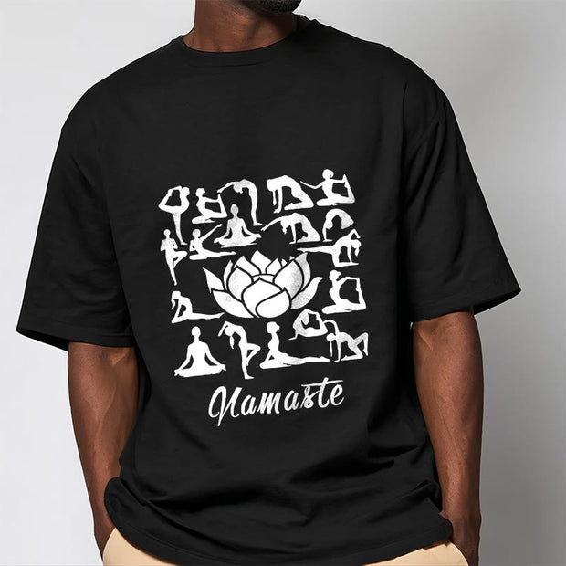 Buddha Stones Casual Lotus Flower Various Yoga Poses Pattern Tee T-shirt - image 5