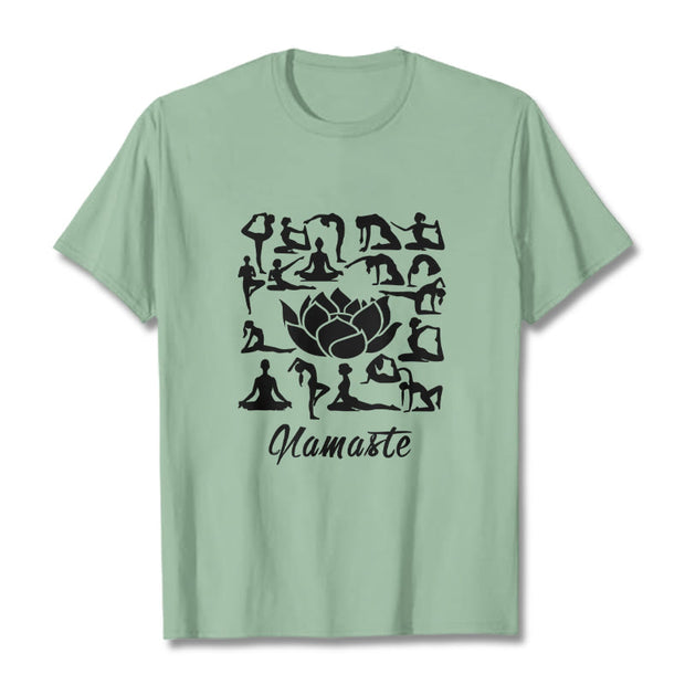 Buddha Stones Casual Lotus Flower Various Yoga Poses Pattern Tee T-shirt - PaleGreen - 2XL - image 15