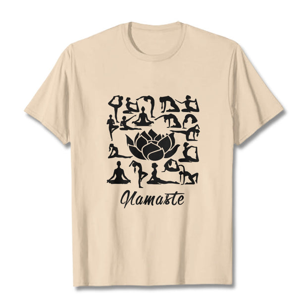 Buddha Stones Casual Lotus Flower Various Yoga Poses Pattern Tee T-shirt - Bisque - 2XL - image 11
