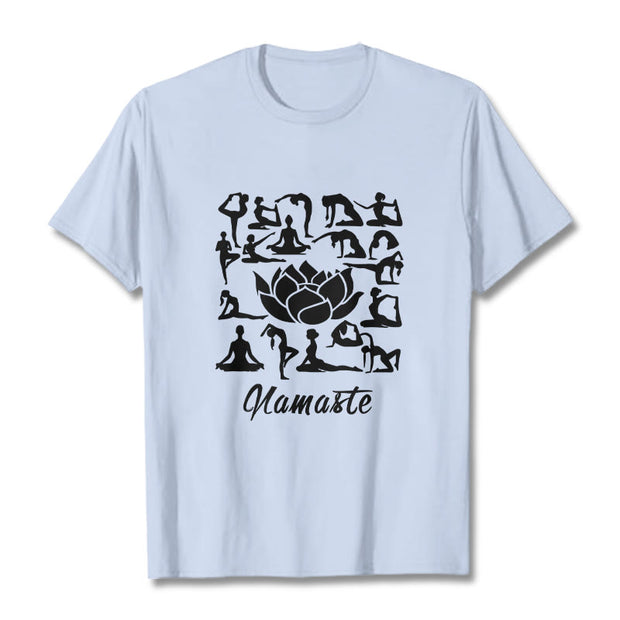 Buddha Stones Casual Lotus Flower Various Yoga Poses Pattern Tee T-shirt - LightCyan - 2XL - image 19