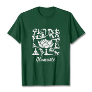 Buddha Stones Casual Lotus Flower Various Yoga Poses Pattern Tee T-shirt - ForestGreen - 2XL - image 1