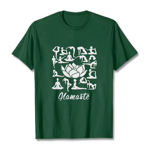 Buddha Stones Casual Lotus Flower Various Yoga Poses Pattern Tee T-shirt - ForestGreen - 2XL - image 1
