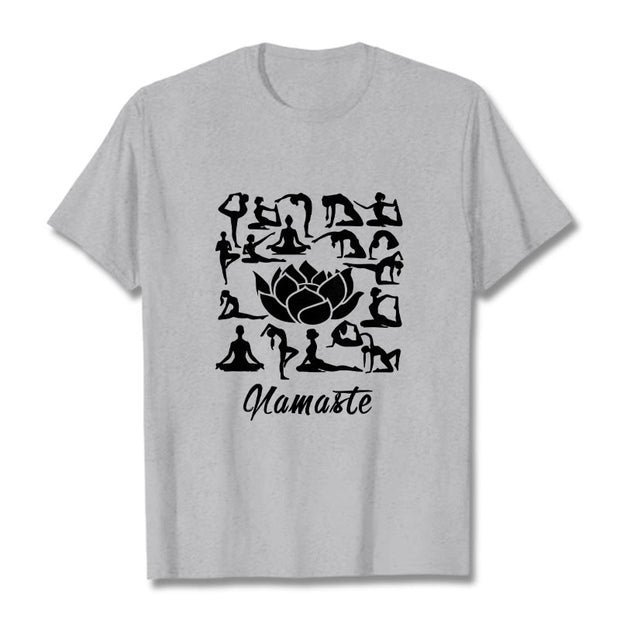 Buddha Stones Casual Lotus Flower Various Yoga Poses Pattern Tee T-shirt - LightGrey - 2XL - image 20