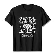 Buddha Stones Casual Lotus Flower Various Yoga Poses Pattern Tee T-shirt - Black - 2XL - image 4