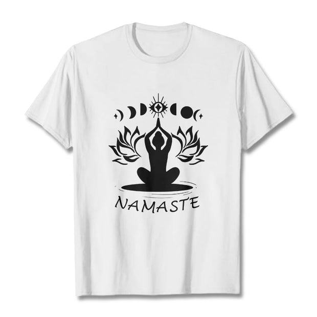 Buddha Stones Casual Meditative Figure Lotus Moon Eye Pattern Tee T-shirt - White - 2XL - image 7