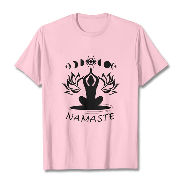 Buddha Stones Casual Meditative Figure Lotus Moon Eye Pattern Tee T-shirt - LightPink - 2XL - image 14