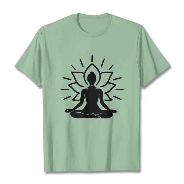 Buddha Stones Casual Meditative Figure Lotus Pattern Tee T-shirt - PaleGreen - 2XL - image 15
