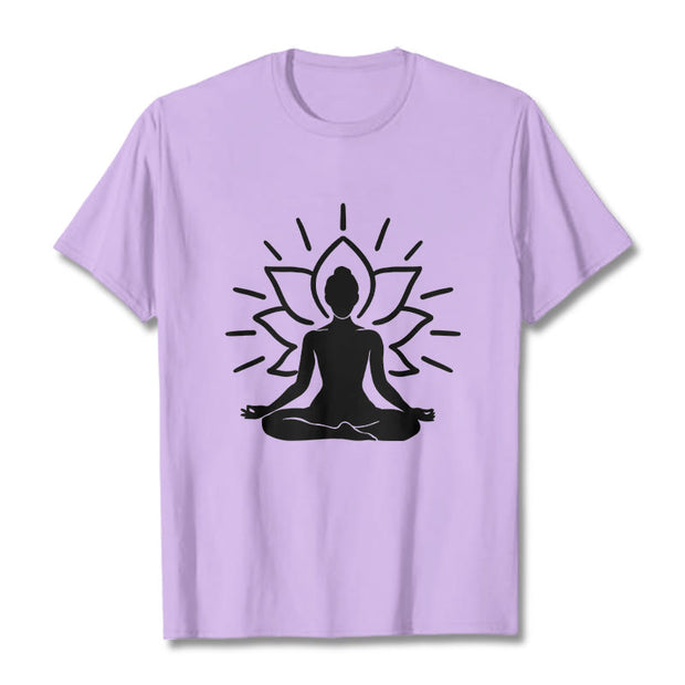 Buddha Stones Casual Meditative Figure Lotus Pattern Tee T-shirt - Plum - 2XL - image 17