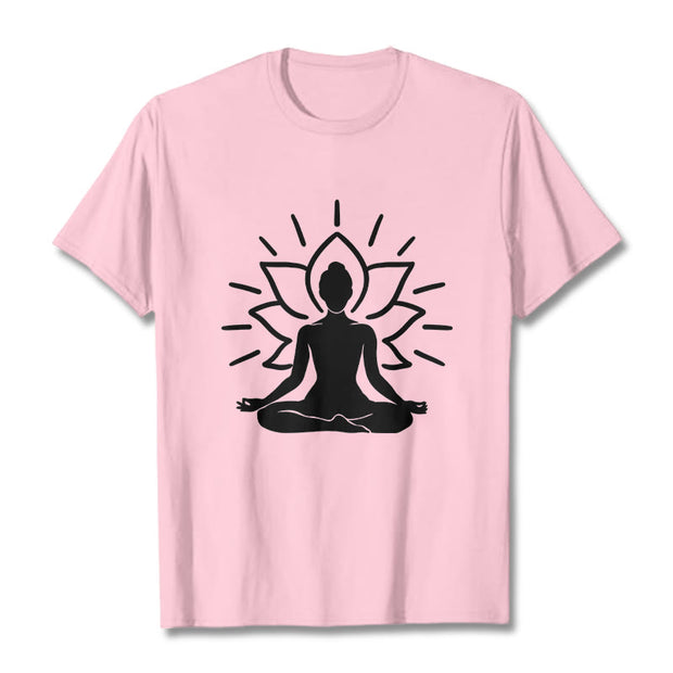 Buddha Stones Casual Meditative Figure Lotus Pattern Tee T-shirt - LightPink - 2XL - image 13