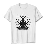 Buddha Stones Casual Meditative Figure Lotus Pattern Tee T-shirt - White - 2XL - image 8