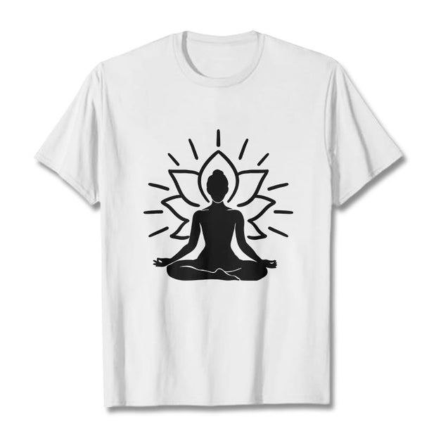 Buddha Stones Casual Meditative Figure Lotus Pattern Tee T-shirt - White - 2XL - image 8