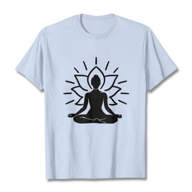 Buddha Stones Casual Meditative Figure Lotus Pattern Tee T-shirt - LightCyan - 2XL - image 19