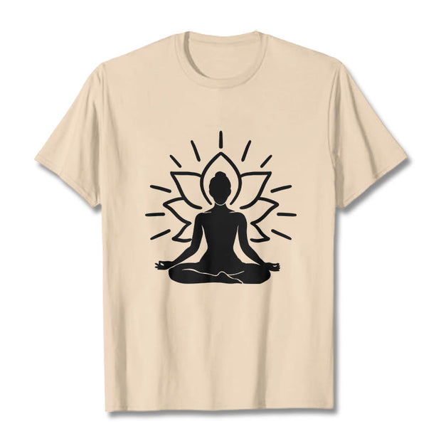 Buddha Stones Casual Meditative Figure Lotus Pattern Tee T-shirt - Bisque - 2XL - image 11
