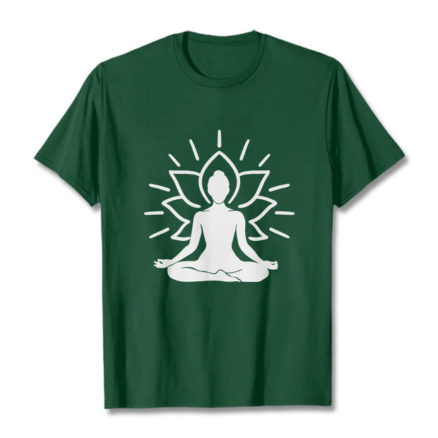 Buddha Stones Casual Meditative Figure Lotus Pattern Tee T-shirt - ForestGreen - 2XL - image 1