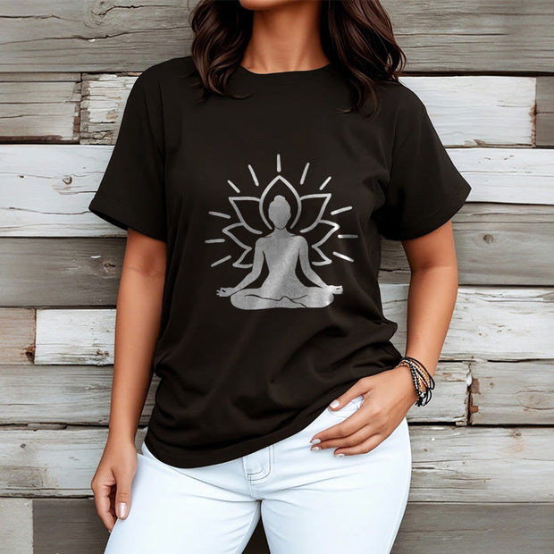 Buddha Stones Casual Meditative Figure Lotus Pattern Tee T-shirt - image 7