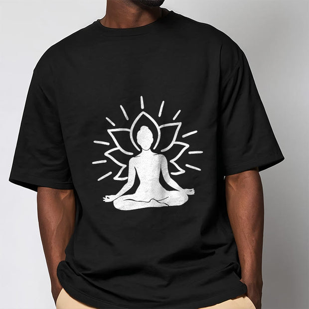 Buddha Stones Casual Meditative Figure Lotus Pattern Tee T-shirt - image 5
