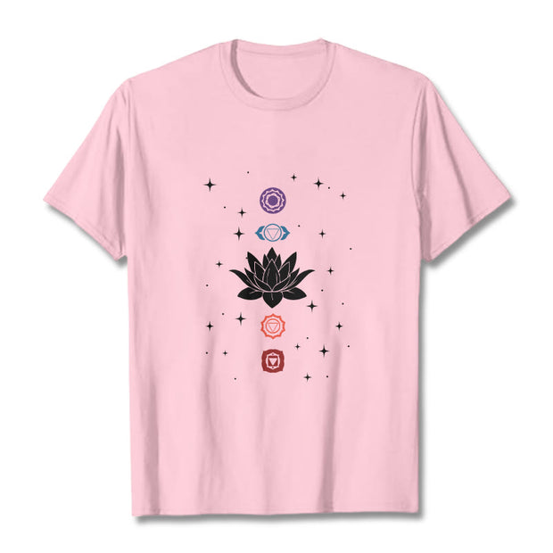 Buddha Stones Casual Lotus Flower Chakras Pattern Tee T-Shirt - LightPink - 2XL - image 13