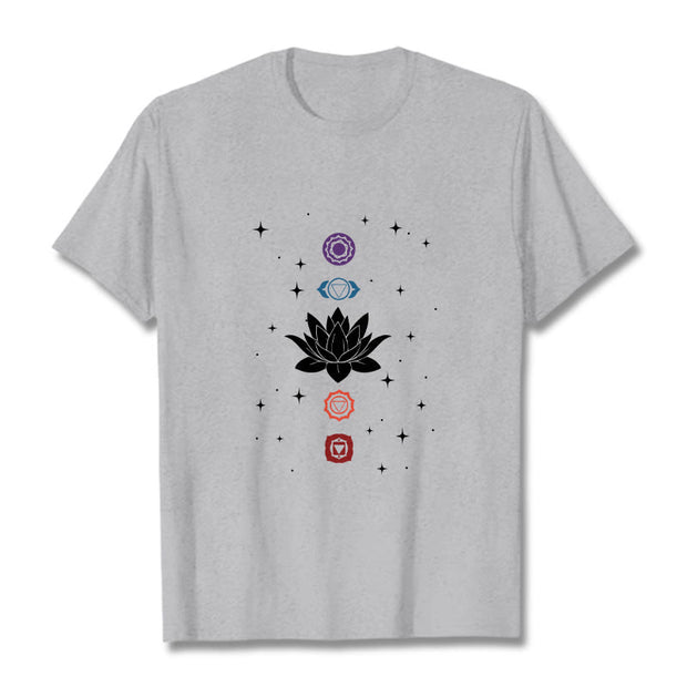 Buddha Stones Casual Lotus Flower Chakras Pattern Tee T-Shirt - LightGrey - 2XL - image 20