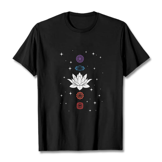 Buddha Stones Casual Lotus Flower Chakras Pattern Tee T-Shirt - Black - 2XL - image 1