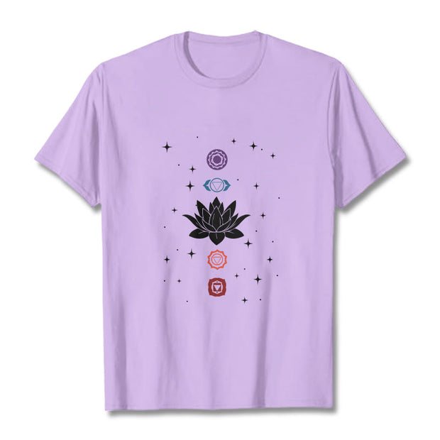 Buddha Stones Casual Lotus Flower Chakras Pattern Tee T-Shirt - Plum - 2XL - image 17