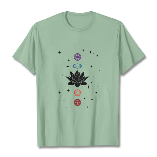 Buddha Stones Casual Lotus Flower Chakras Pattern Tee T-Shirt - PaleGreen - 2XL - image 15