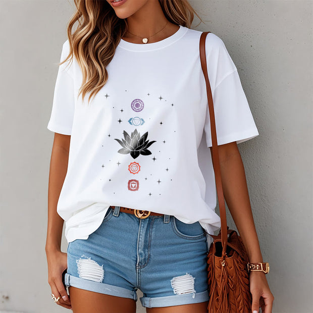 Buddha Stones Casual Lotus Flower Chakras Pattern Tee T-Shirt - image 8