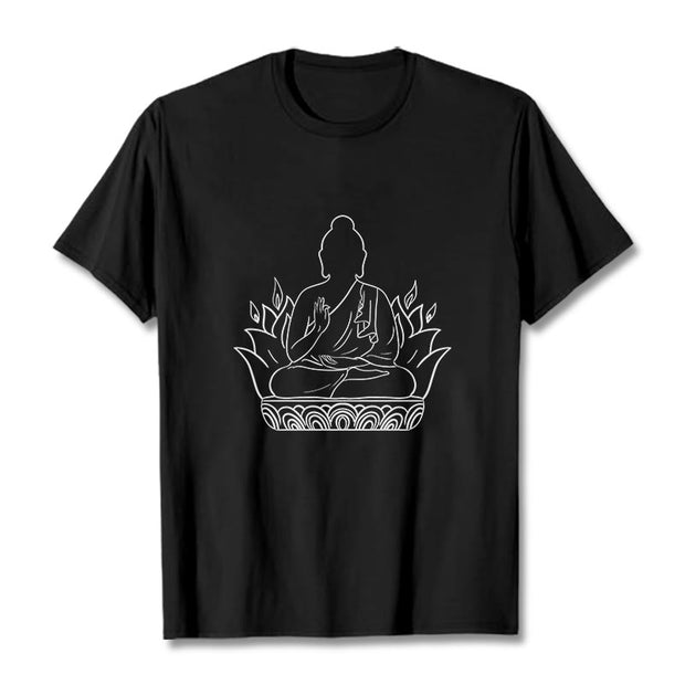 Buddha Stones Casual Meditation Buddha Pattern Tee T-shirt - Black - 2XL - image 4