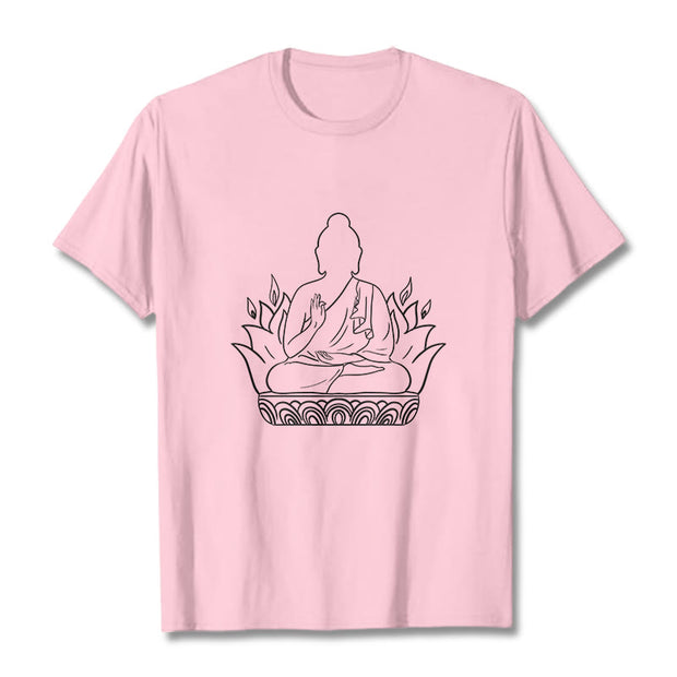 Buddha Stones Casual Meditation Buddha Pattern Tee T-shirt - LightPink - 2XL - image 13