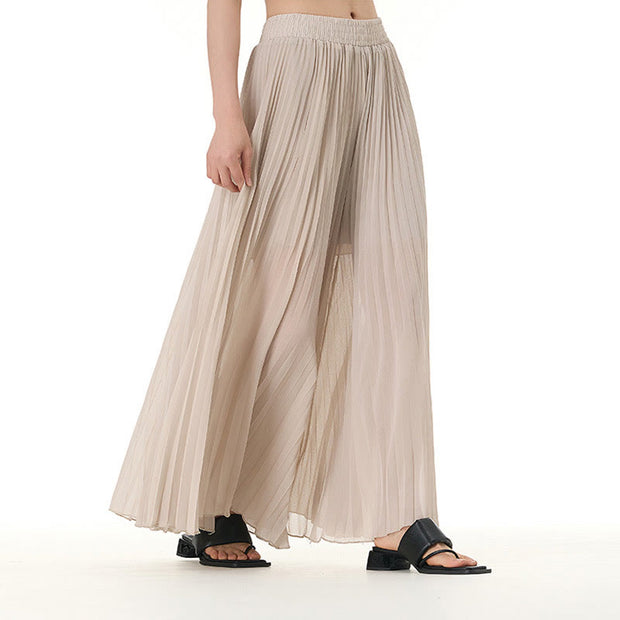 Buddha Stones Solid Color Loose Long Pleated Wide Leg Pants 23