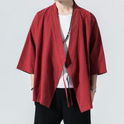 Buddha Stones Casual Plain Tang Suit Open Front Jacket Cotton Linen Men's Kimono - image 5