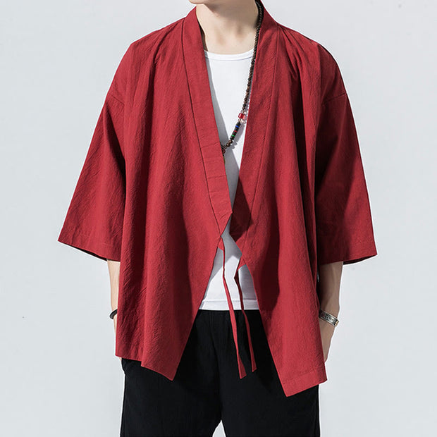 Buddha Stones Casual Plain Tang Suit Open Front Jacket Cotton Linen Men's Kimono - image 5