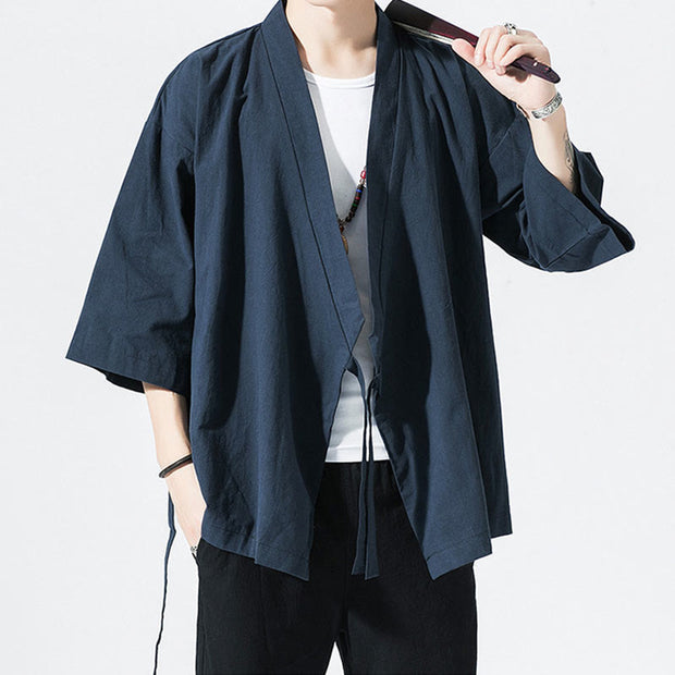 Buddha Stones Casual Plain Tang Suit Open Front Jacket Cotton Linen Men's Kimono - image 9