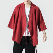 Buddha Stones Casual Plain Tang Suit Open Front Jacket Cotton Linen Men's Kimono - Crimson - US/UK/AU48，EU58(5XL) - image 4