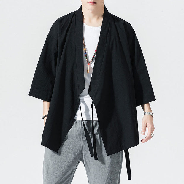 Buddha Stones Casual Plain Tang Suit Open Front Jacket Cotton Linen Men's Kimono - image 11