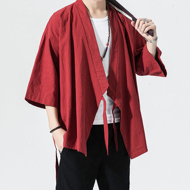 Buddha Stones Casual Plain Tang Suit Open Front Jacket Cotton Linen Men's Kimono - image 6