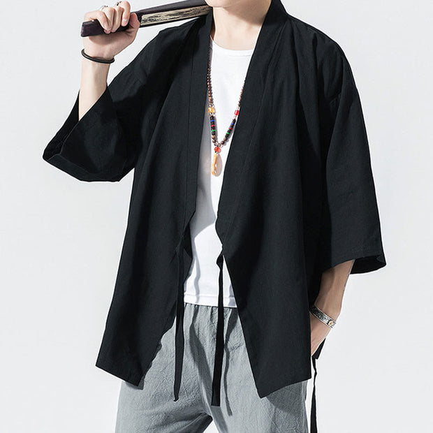 Buddha Stones Casual Plain Tang Suit Open Front Jacket Cotton Linen Men's Kimono - image 13