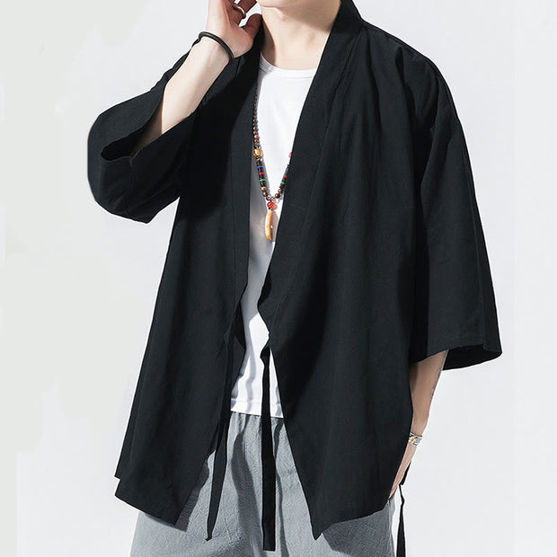 Buddha Stones Casual Plain Tang Suit Open Front Jacket Cotton Linen Men's Kimono - image 12