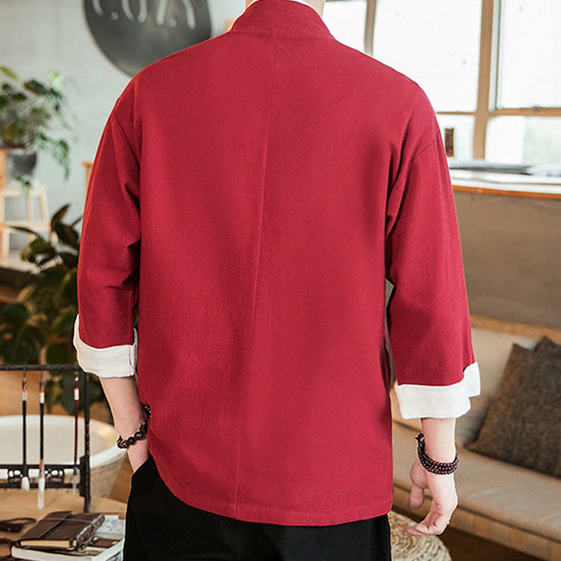 Buddha Stones Lace-Up Design Open Front Jacket Cotton Linen Men's Kimono With Pockets - image 26
