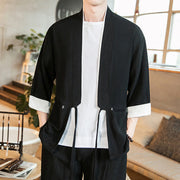 Buddha Stones Lace-Up Design Open Front Jacket Cotton Linen Men's Kimono With Pockets - image 11