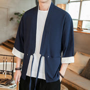 Buddha Stones Lace-Up Design Open Front Jacket Cotton Linen Men's Kimono With Pockets - image 3