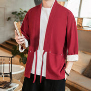 Buddha Stones Lace-Up Design Open Front Jacket Cotton Linen Men's Kimono With Pockets - image 27