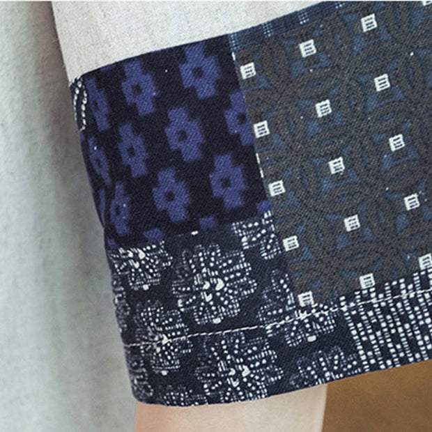 Buddha Stones Ethnic Printing Patchwork Design Open Front Jacket Cotton Linen Men's Kimono - image 20