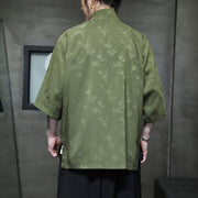 Buddha Stones Jacquard Bamboo Pattern Chinese Frog-Button Stand Collar Tang Suit Men's Cotton Shirt - image 20