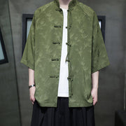 Buddha Stones Jacquard Bamboo Pattern Chinese Frog-Button Stand Collar Tang Suit Men's Cotton Shirt - image 24