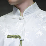 Buddha Stones Jacquard Bamboo Pattern Chinese Frog-Button Stand Collar Tang Suit Men's Cotton Shirt - image 15